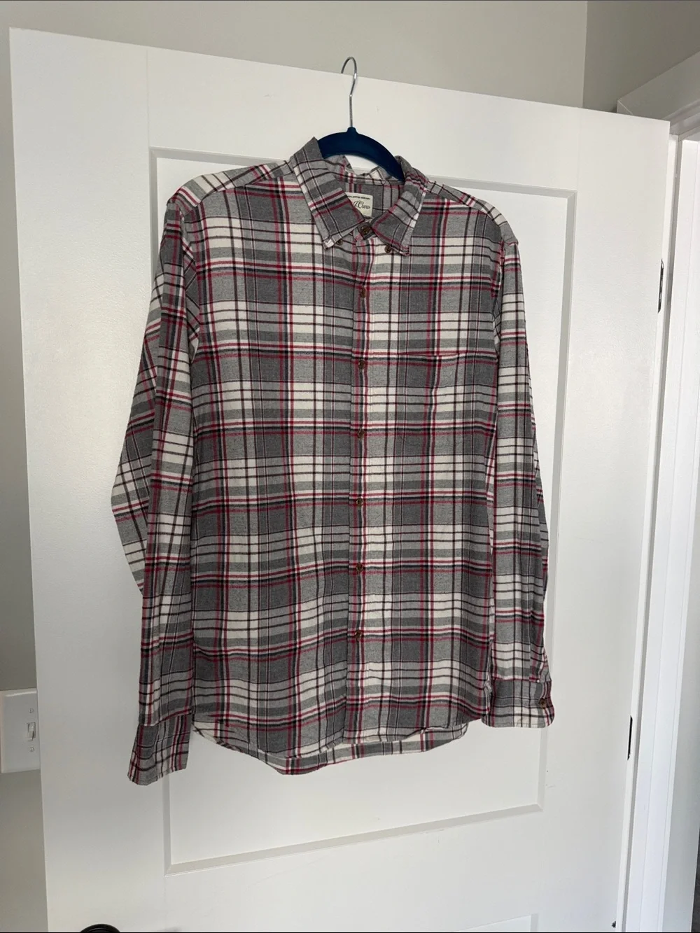 J. Crew Gray, White & Red Plaid Button-Down Shirt - Casual Long Sleeve